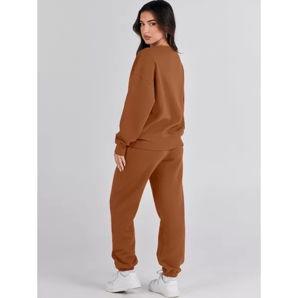 imageANRABESS Womens Two Piece Outfits Sweatsuit Lounge Matching Sets Sweatshirt Jogger Pants Sweat Set TracksuitRust