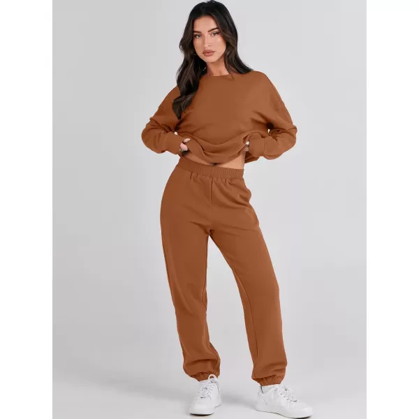 imageANRABESS Womens Two Piece Outfits Sweatsuit Lounge Matching Sets Sweatshirt Jogger Pants Sweat Set TracksuitRust