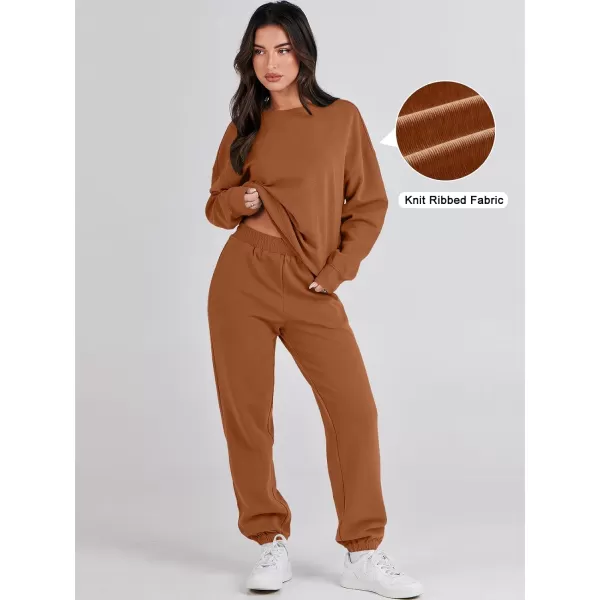 imageANRABESS Womens Two Piece Outfits Sweatsuit Lounge Matching Sets Sweatshirt Jogger Pants Sweat Set TracksuitRust