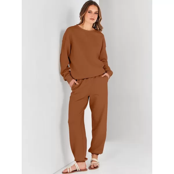 imageANRABESS Womens Two Piece Outfits Sweatsuit Lounge Matching Sets Sweatshirt Jogger Pants Sweat Set TracksuitRust