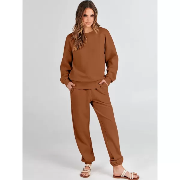 imageANRABESS Womens Two Piece Outfits Sweatsuit Lounge Matching Sets Sweatshirt Jogger Pants Sweat Set TracksuitRust