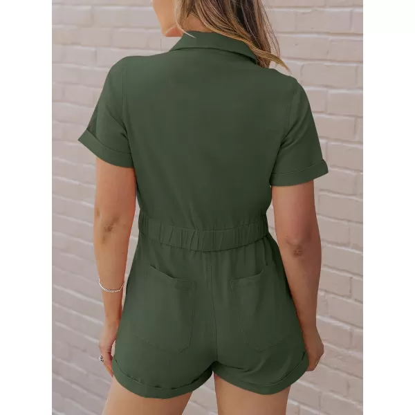 imageANRABESS Womens Utility Short Jumpsuits Cotton Cargo Rompers Button Down Denim Overalls with PocketsArmy Green