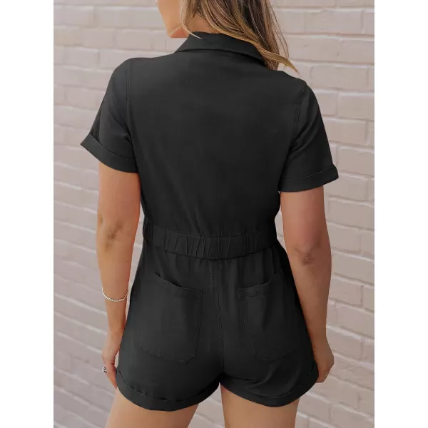 imageANRABESS Womens Utility Short Jumpsuits Cotton Cargo Rompers Button Down Denim Overalls with PocketsBlack