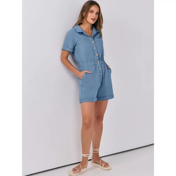 imageANRABESS Womens Utility Short Jumpsuits Cotton Cargo Rompers Button Down Denim Overalls with PocketsDark Blue