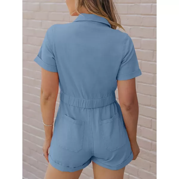 imageANRABESS Womens Utility Short Jumpsuits Cotton Cargo Rompers Button Down Denim Overalls with PocketsDark Blue