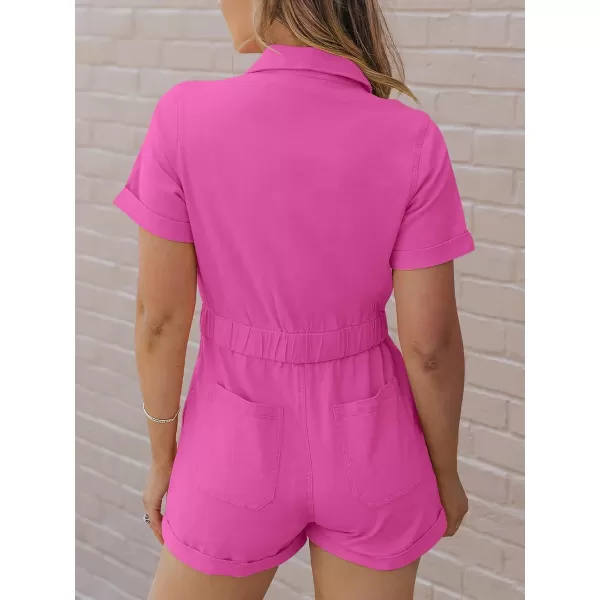 imageANRABESS Womens Utility Short Jumpsuits Cotton Cargo Rompers Button Down Denim Overalls with PocketsHot Pink