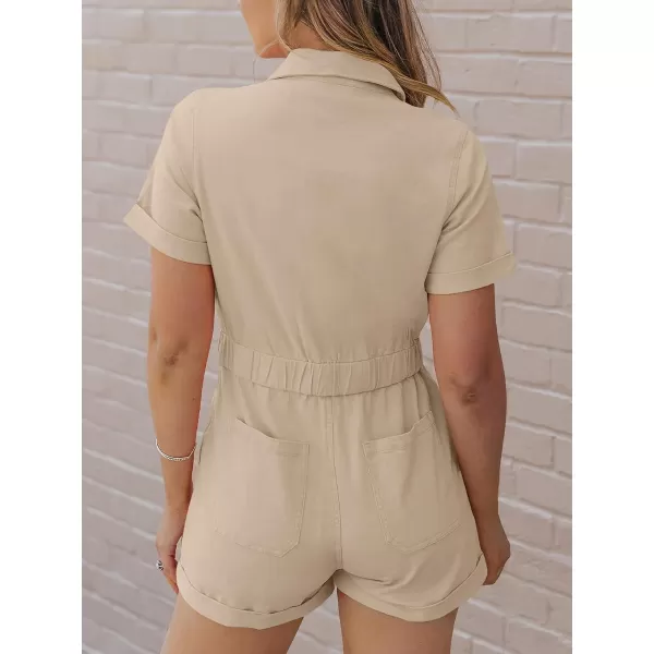 imageANRABESS Womens Utility Short Jumpsuits Cotton Cargo Rompers Button Down Denim Overalls with PocketsKhaki