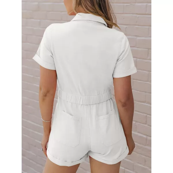 imageANRABESS Womens Utility Short Jumpsuits Cotton Cargo Rompers Button Down Denim Overalls with PocketsWhite