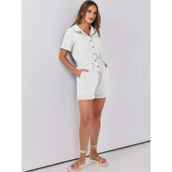 imageANRABESS Womens Utility Short Jumpsuits Cotton Cargo Rompers Button Down Denim Overalls with PocketsWhite