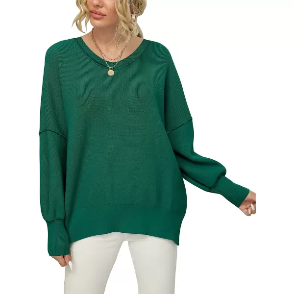 imageANRABESS Womens V Neck Long Sleeve Oversized Side Slit Ribbed Knit Pullover Sweater TopGrass
