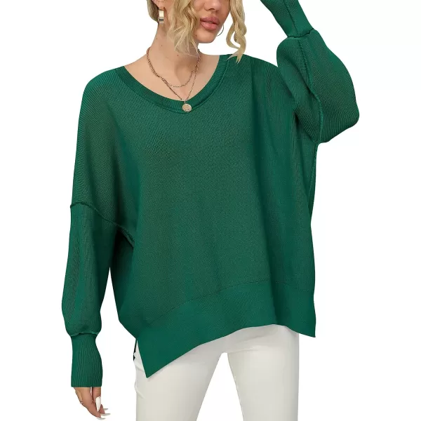imageANRABESS Womens V Neck Long Sleeve Oversized Side Slit Ribbed Knit Pullover Sweater TopGrass