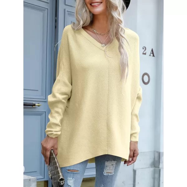 imageANRABESS Womens V Neck Oversized Long Batwing Sleeve Asymmetric Hem Casual Pullover Sweater Knit TopsApricot