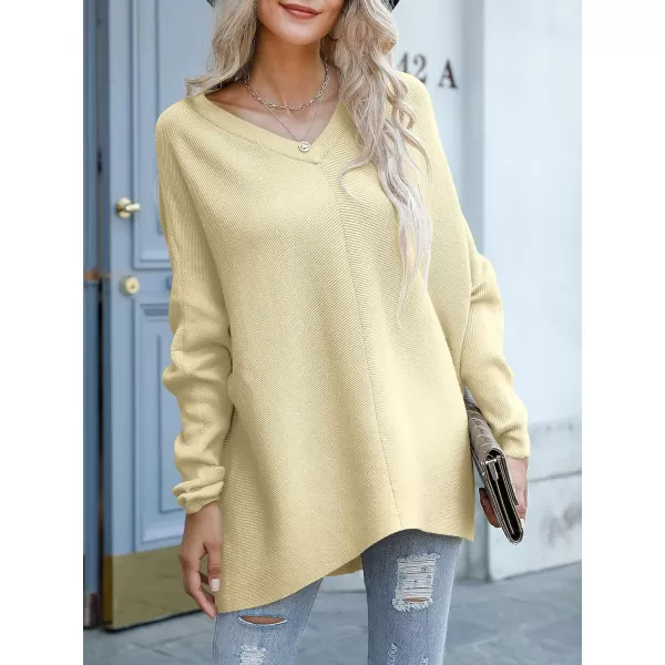 imageANRABESS Womens V Neck Oversized Long Batwing Sleeve Asymmetric Hem Casual Pullover Sweater Knit TopsApricot