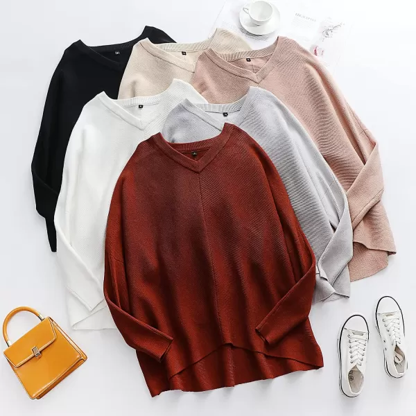 imageANRABESS Womens V Neck Oversized Long Batwing Sleeve Asymmetric Hem Casual Pullover Sweater Knit TopsApricot