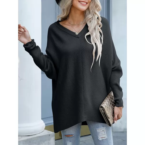 imageANRABESS Womens V Neck Oversized Long Batwing Sleeve Asymmetric Hem Casual Pullover Sweater Knit TopsBlack