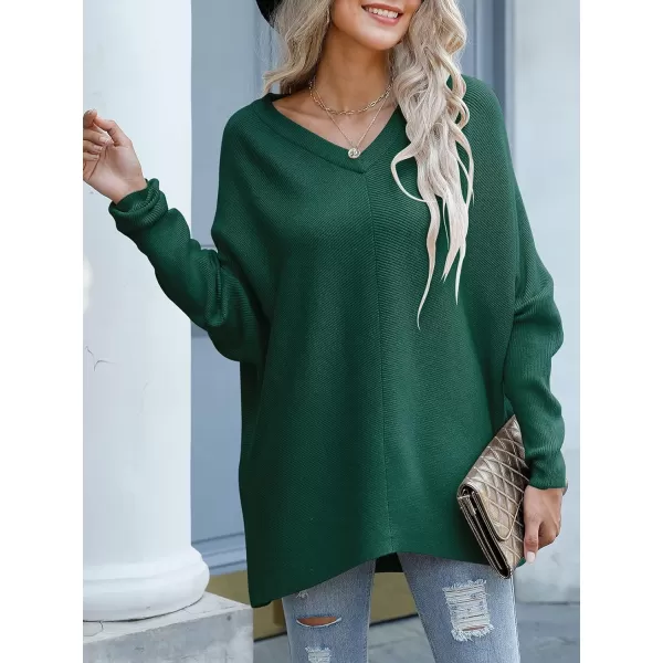 imageANRABESS Womens V Neck Oversized Long Batwing Sleeve Asymmetric Hem Casual Pullover Sweater Knit TopsDark Green