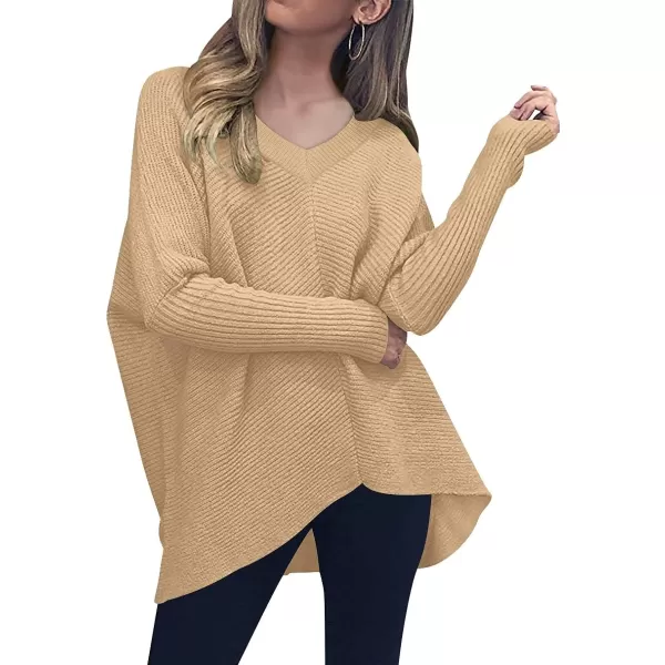 imageANRABESS Womens V Neck Oversized Long Batwing Sleeve Asymmetric Hem Casual Pullover Sweater Knit TopsDeep Apricot
