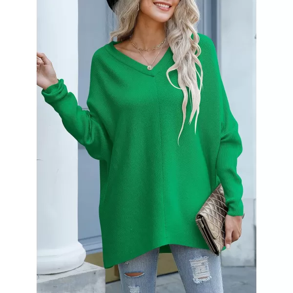 imageANRABESS Womens V Neck Oversized Long Batwing Sleeve Asymmetric Hem Casual Pullover Sweater Knit TopsGrass