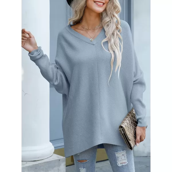 imageANRABESS Womens V Neck Oversized Long Batwing Sleeve Asymmetric Hem Casual Pullover Sweater Knit TopsGray Blue