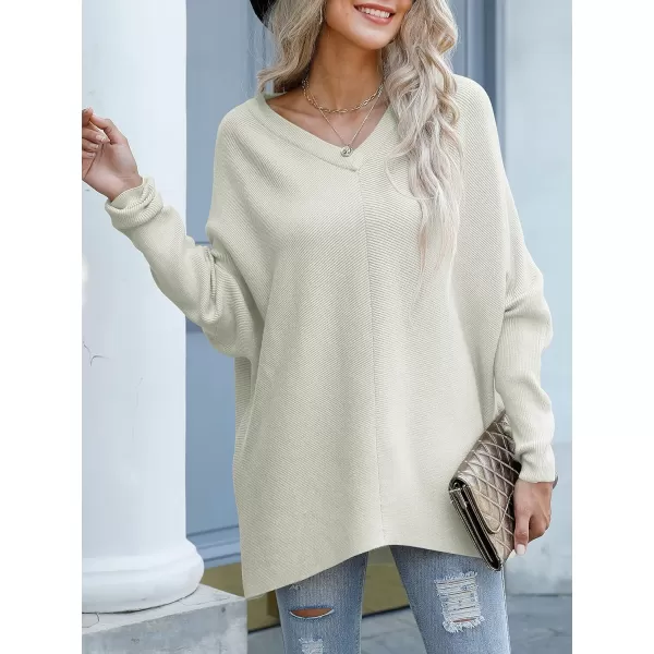 imageANRABESS Womens V Neck Oversized Long Batwing Sleeve Asymmetric Hem Casual Pullover Sweater Knit TopsGrey