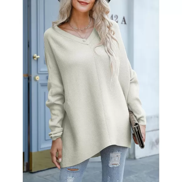imageANRABESS Womens V Neck Oversized Long Batwing Sleeve Asymmetric Hem Casual Pullover Sweater Knit TopsGrey