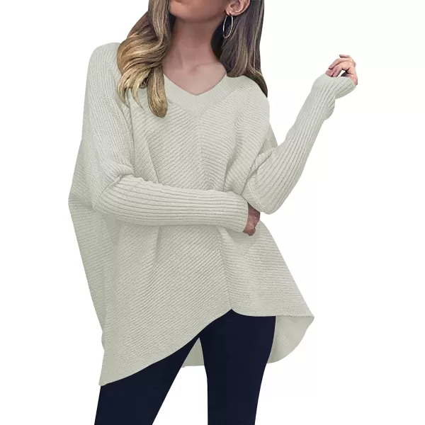 imageANRABESS Womens V Neck Oversized Long Batwing Sleeve Asymmetric Hem Casual Pullover Sweater Knit TopsGrey