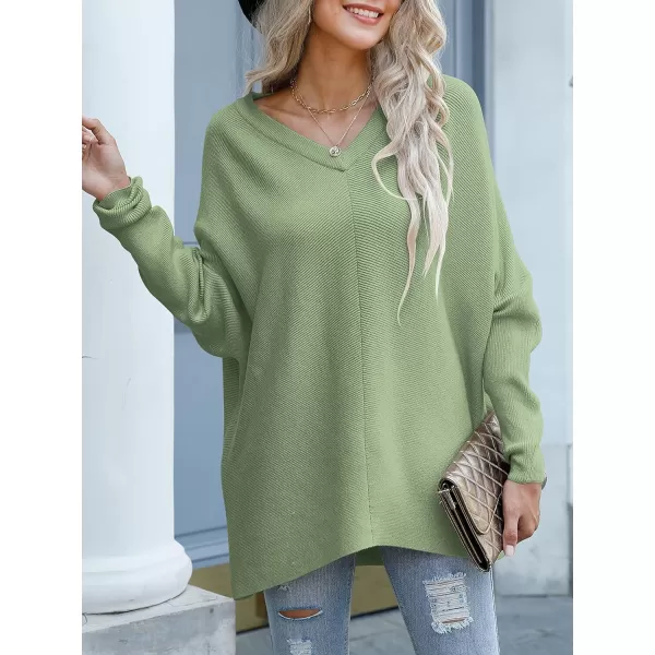 imageANRABESS Womens V Neck Oversized Long Batwing Sleeve Asymmetric Hem Casual Pullover Sweater Knit TopsLight Green