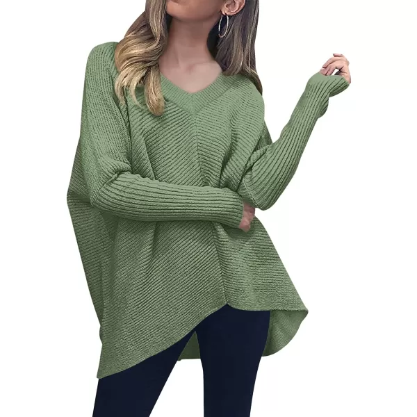 imageANRABESS Womens V Neck Oversized Long Batwing Sleeve Asymmetric Hem Casual Pullover Sweater Knit TopsLight Green