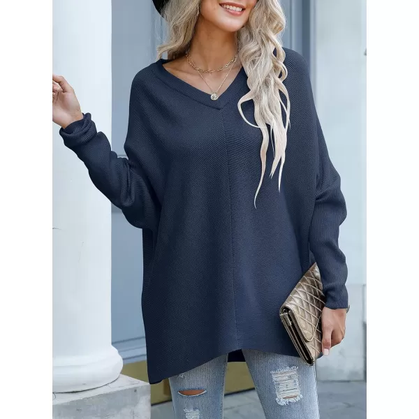 imageANRABESS Womens V Neck Oversized Long Batwing Sleeve Asymmetric Hem Casual Pullover Sweater Knit TopsNavy Blue
