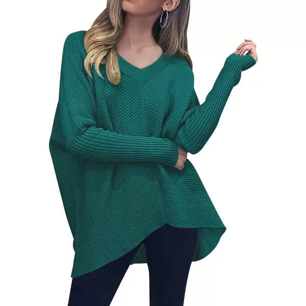 imageANRABESS Womens V Neck Oversized Long Batwing Sleeve Asymmetric Hem Casual Pullover Sweater Knit TopsOpal