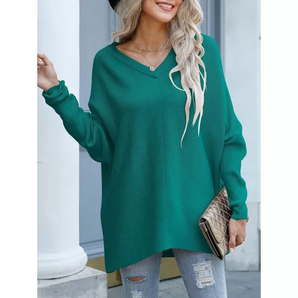 imageANRABESS Womens V Neck Oversized Long Batwing Sleeve Asymmetric Hem Casual Pullover Sweater Knit TopsOpal