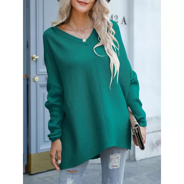 imageANRABESS Womens V Neck Oversized Long Batwing Sleeve Asymmetric Hem Casual Pullover Sweater Knit TopsOpal