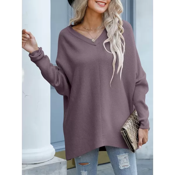imageANRABESS Womens V Neck Oversized Long Batwing Sleeve Asymmetric Hem Casual Pullover Sweater Knit TopsPurple