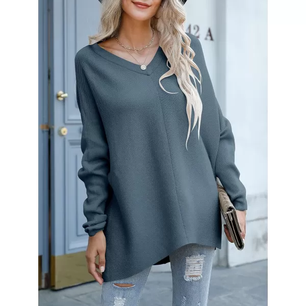 imageANRABESS Womens V Neck Oversized Long Batwing Sleeve Asymmetric Hem Casual Pullover Sweater Knit TopsTeal