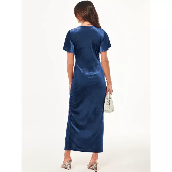 imageANRABESS Womens Velvet V Neck Wrap Bell Sleeve Bodycon Split Maxi Dress Cocktail Party Evening Bridesmaid DressesBlue