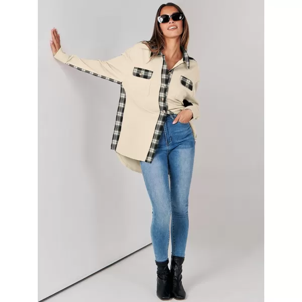 imageANRABESS Womens Waffle Knit Plaid Shacket Boyfriend Button Down Shirt Jacket Loose Long Sleeve TopsA Apricot