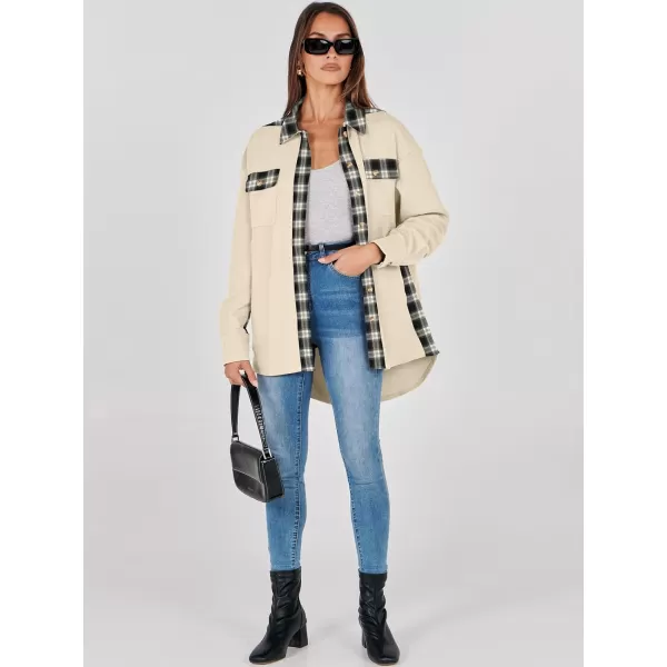 imageANRABESS Womens Waffle Knit Plaid Shacket Boyfriend Button Down Shirt Jacket Loose Long Sleeve TopsA Apricot
