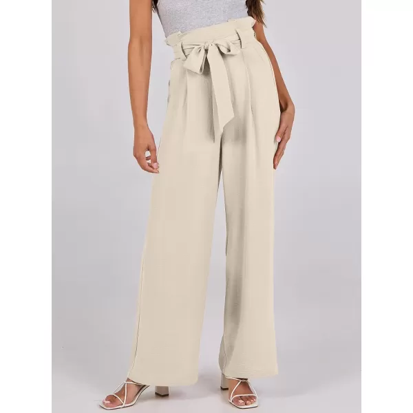 imageANRABESS Womens Wide Leg Palazzo Pants Belted High Waisted Business Casual Long Trousers with PocketsBeige