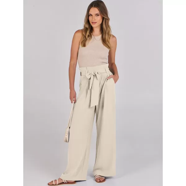 imageANRABESS Womens Wide Leg Palazzo Pants Belted High Waisted Business Casual Long Trousers with PocketsBeige