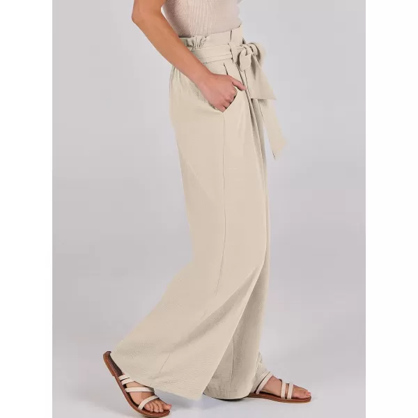 imageANRABESS Womens Wide Leg Palazzo Pants Belted High Waisted Business Casual Long Trousers with PocketsBeige