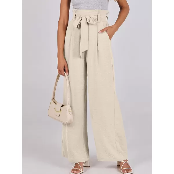 imageANRABESS Womens Wide Leg Palazzo Pants Belted High Waisted Business Casual Long Trousers with PocketsBeige