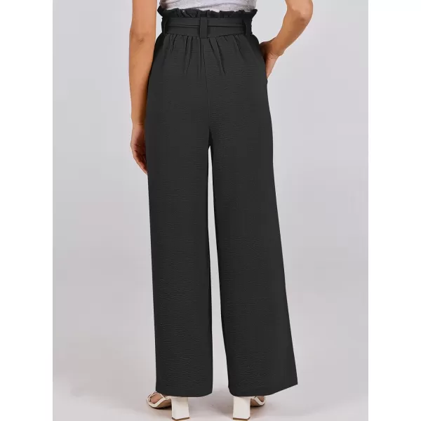 imageANRABESS Womens Wide Leg Palazzo Pants Belted High Waisted Business Casual Long Trousers with PocketsBlack