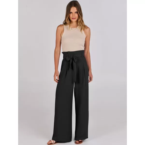 imageANRABESS Womens Wide Leg Palazzo Pants Belted High Waisted Business Casual Long Trousers with PocketsBlack