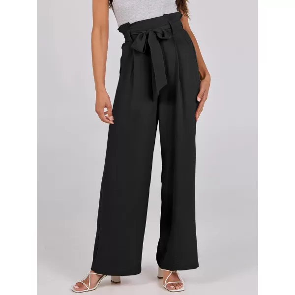 imageANRABESS Womens Wide Leg Palazzo Pants Belted High Waisted Business Casual Long Trousers with PocketsBlack
