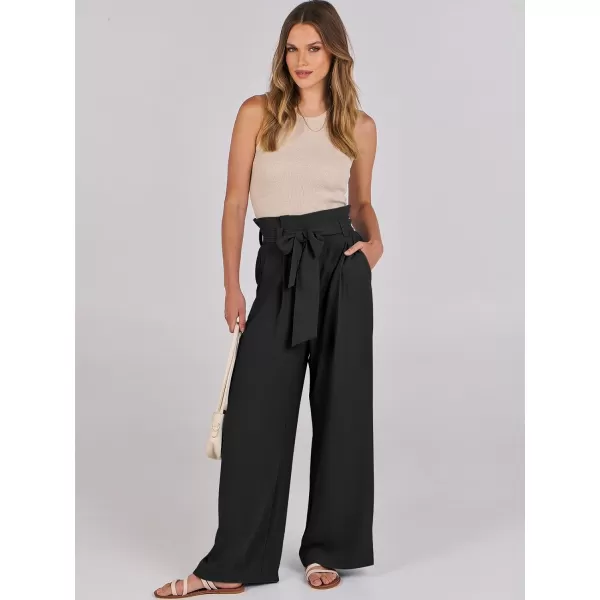 imageANRABESS Womens Wide Leg Palazzo Pants Belted High Waisted Business Casual Long Trousers with PocketsBlack