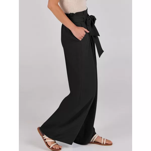 imageANRABESS Womens Wide Leg Palazzo Pants Belted High Waisted Business Casual Long Trousers with PocketsBlack