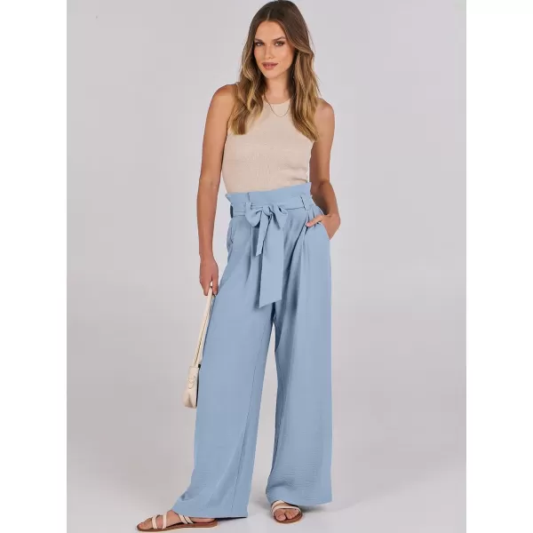 imageANRABESS Womens Wide Leg Palazzo Pants Belted High Waisted Business Casual Long Trousers with PocketsBlue