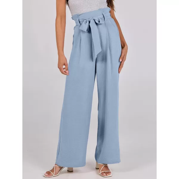 imageANRABESS Womens Wide Leg Palazzo Pants Belted High Waisted Business Casual Long Trousers with PocketsBlue