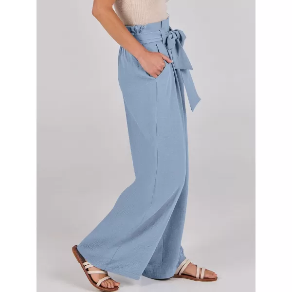 imageANRABESS Womens Wide Leg Palazzo Pants Belted High Waisted Business Casual Long Trousers with PocketsBlue