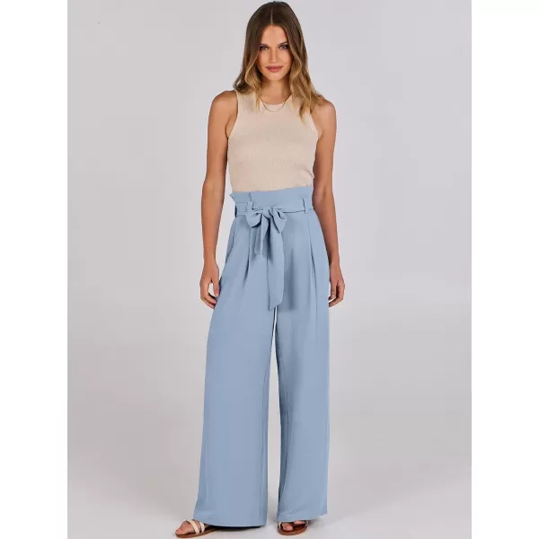 imageANRABESS Womens Wide Leg Palazzo Pants Belted High Waisted Business Casual Long Trousers with PocketsBlue